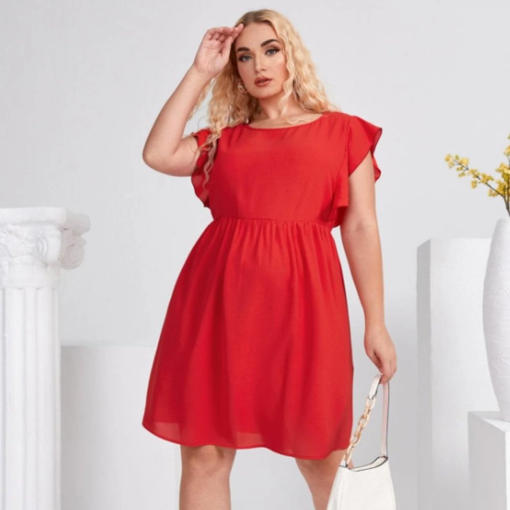 Plus Ruffle Trim Smock Dress 0XL-12 O.B.O.